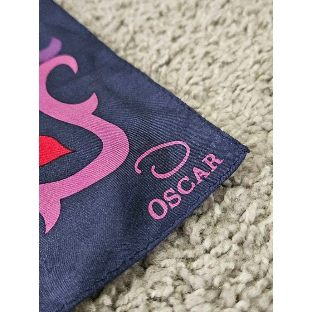 Oscar de la Renta Silk Scarf Navy Blue Pink Purple Scroll Damask Square